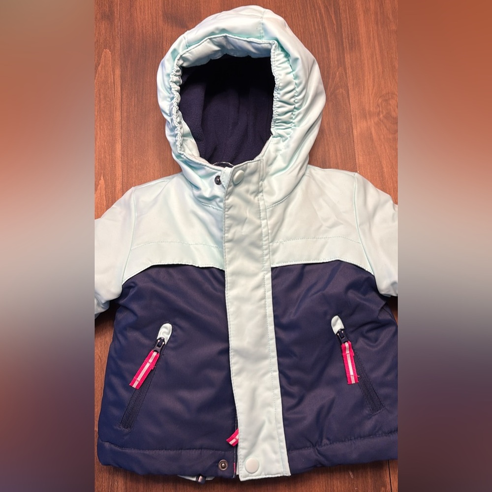 Cat & Jack Two-Tone Puffer Jacket with Pink Accents Zip Out inner jacket
